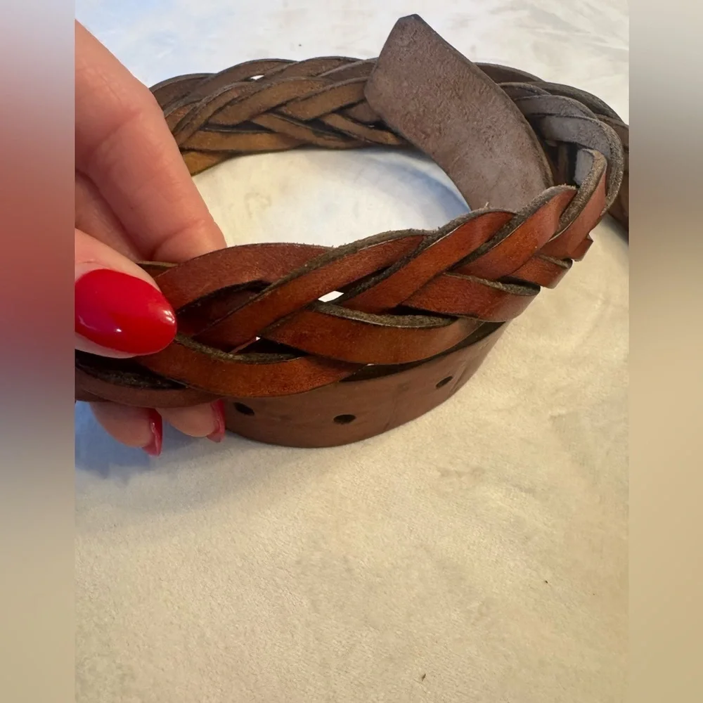 VTG! BTS Solid Brass! Braided Brown Leather Belt w/ Solid Brass Oval Buckle